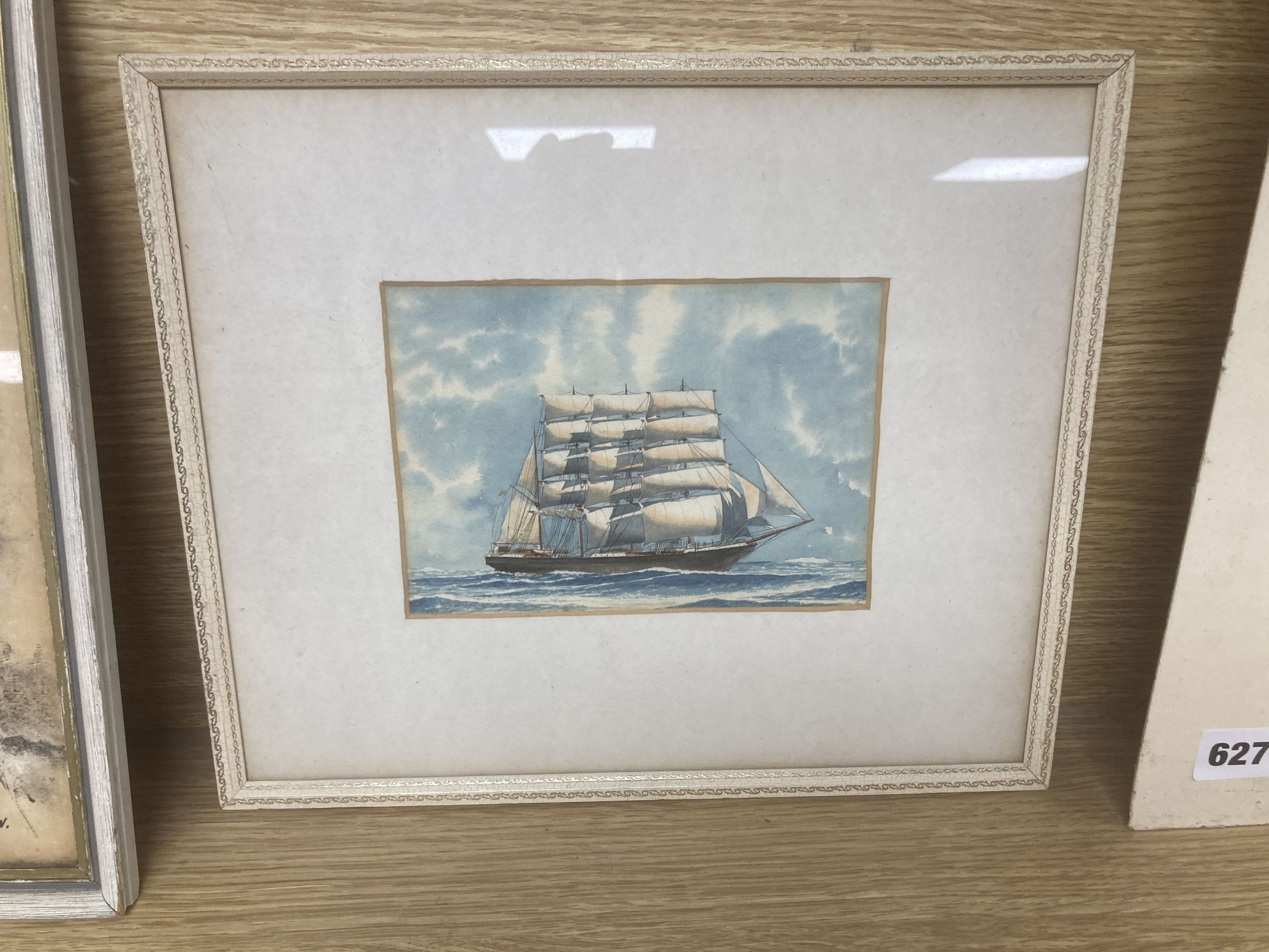 English School c.1900, watercolour, Study of a clipper ship, 12 x 17cm